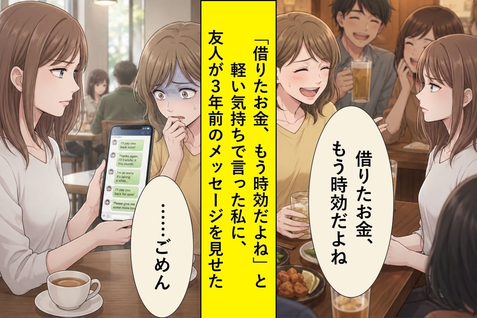 「借りたお金、もう時効だよね」と冗談で言った夜、友人がそっと差し出したスマホに自分の文字が並んでいた