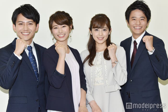 (左から)安宅晃樹アナ、海老原優香アナ、久慈暁子アナ、黒瀬翔生アナ (C)モデルプレス
