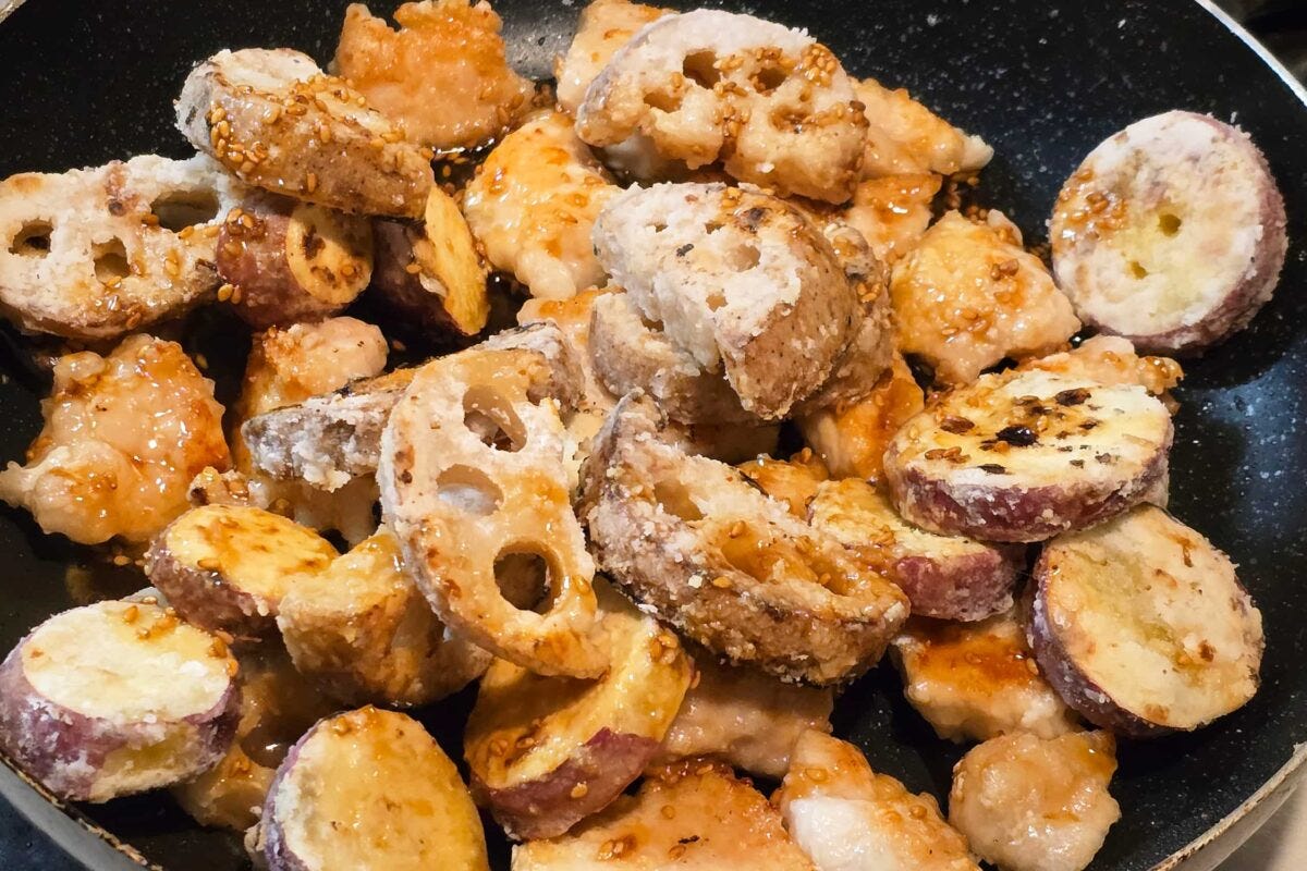 鶏むねと根菜の甘酢炒め・仕上げ