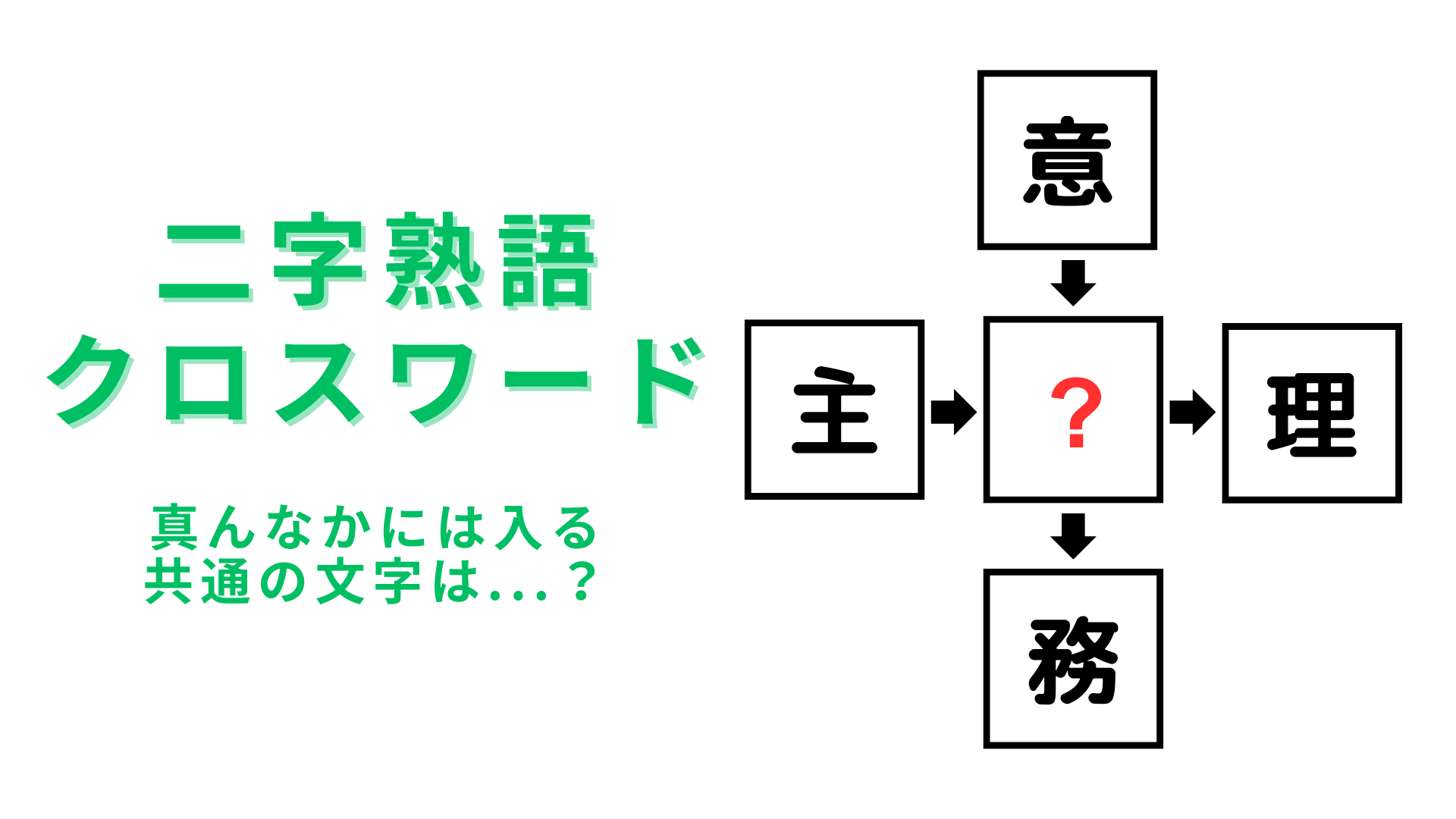 【二字熟語クロスワード】真んなかに入る漢字は？今日はこの問題に挑戦しよう！