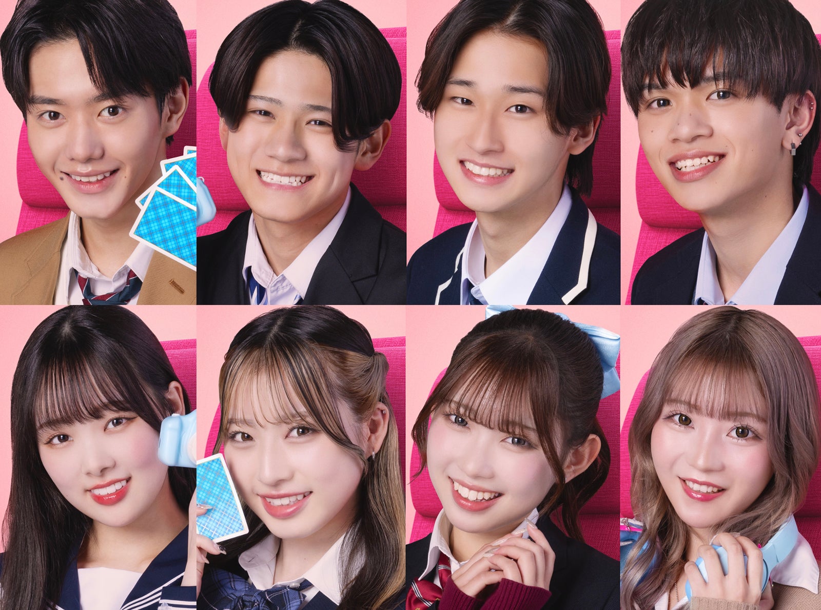 （上段左から）田代魁音、田上泰至、富川立夢、鶴ケ崎大知（下段左から）うた、ミレイ、山本雪菜、るな「恋する◆週末ホームステイ 2025冬」（C）AbemaTV, Inc.