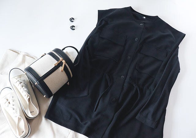 しまむら 黒トップス しまむら 黒トップス ジレ コーデ