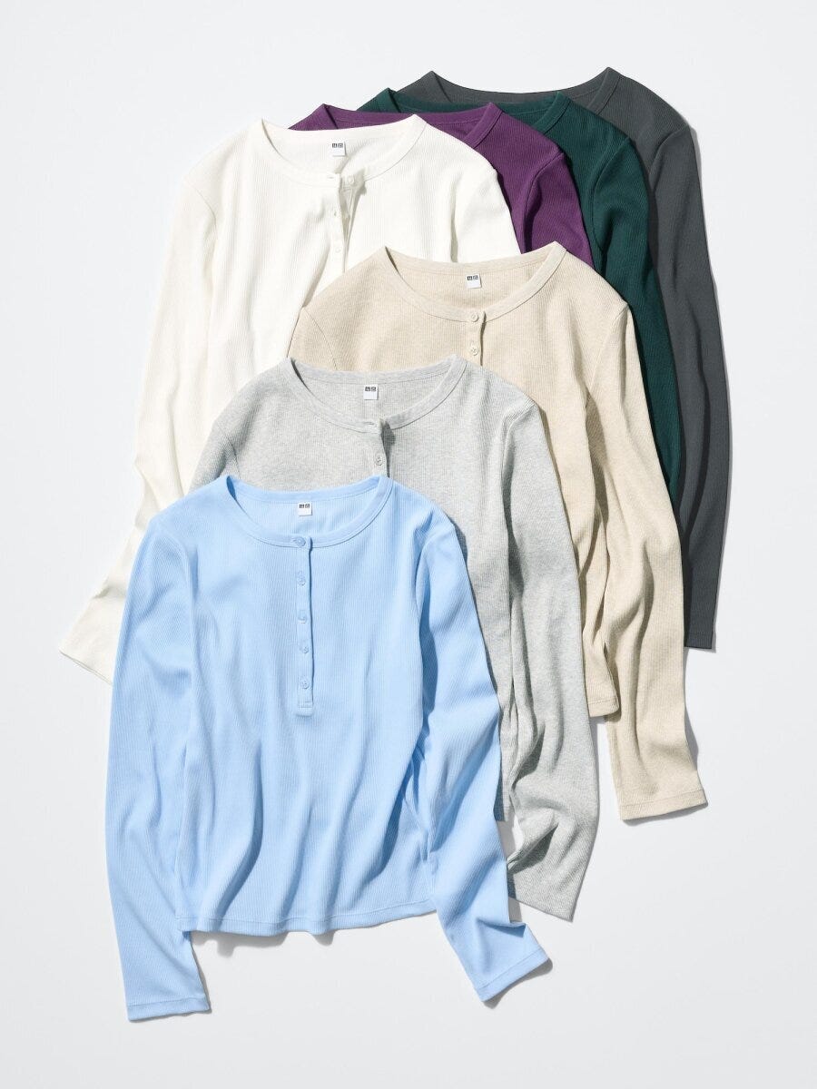 ブルーやグレー、ホワイトなどのヘンリーネックリブTシャツ ブルーやグレー、ホワイトなどのヘンリーネックリブTシャツ