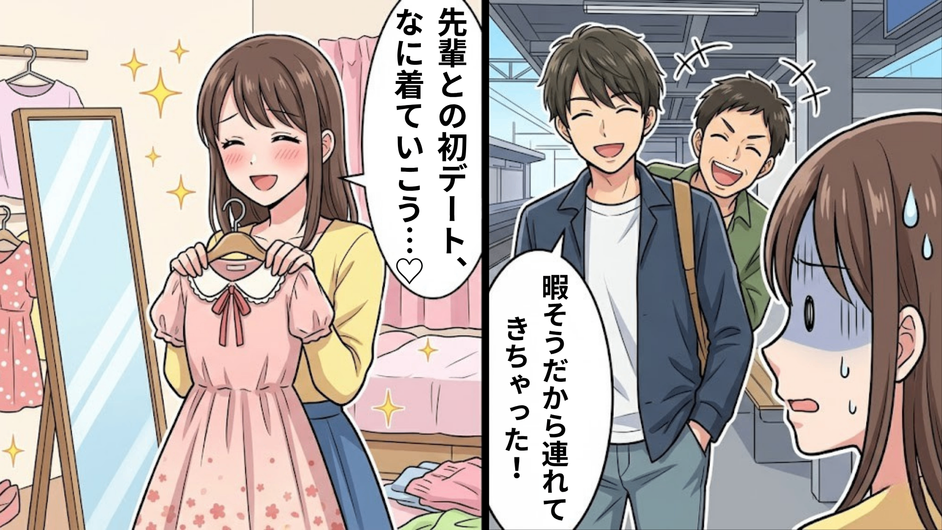 【胸キュン♡】先輩との初デート。しかし、待ちあわせ場所には彼の友だちも…映画デートは予想外の結末に！？