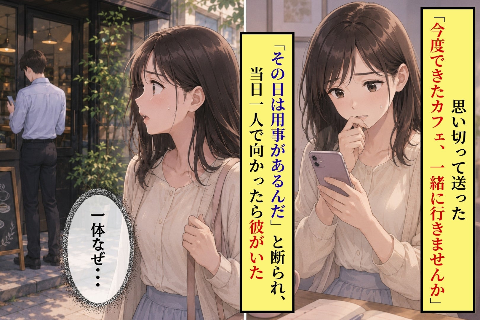 「その日は用事があるんだ」と私を断った彼が、同じカフェの前に立っていた