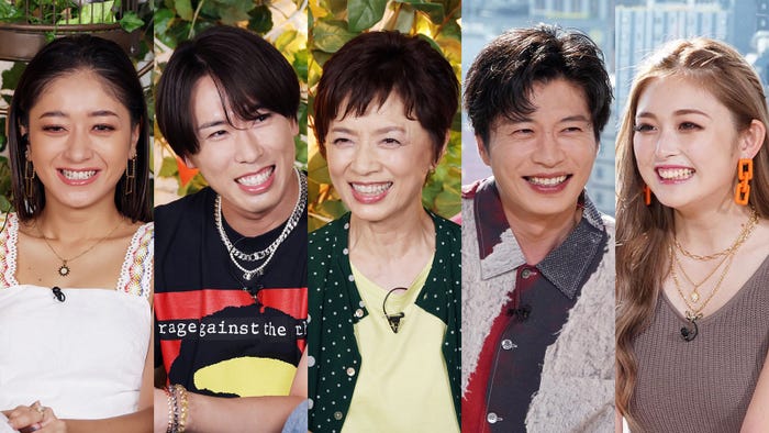 (左から)みちょぱ、宮舘涼太、榊原郁恵、田中圭、ゆうちゃみ(C)テレビ東京