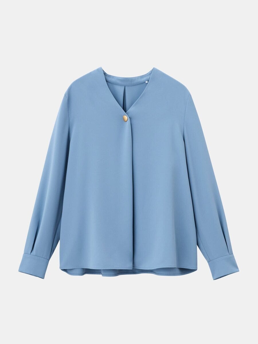 2026plstUVカットVネックオーバルパーツブラウス