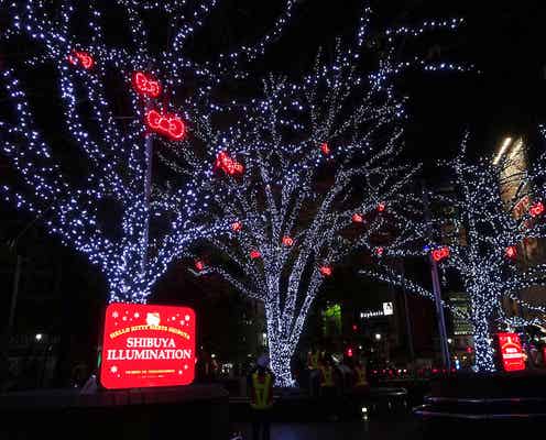ハローキティのイルミが渋谷を照らす!キュートな輝きがハチ公前を彩る