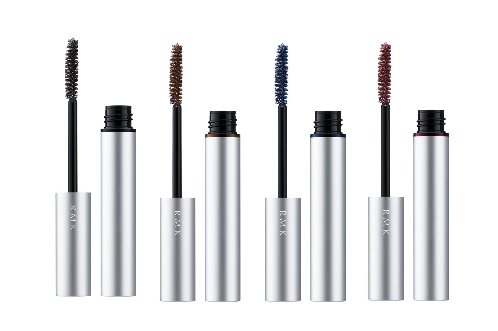 「RMK マットマスカラ N」“01 ブラック”、“02 ブラウン”、“03 ネイビー”、“04 バーガンディー”