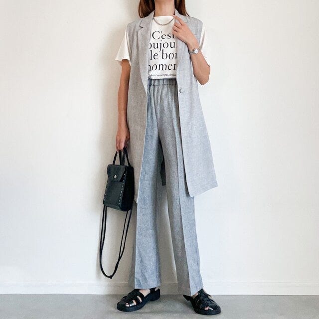 ロングジレ　細見え　OK　コーデ