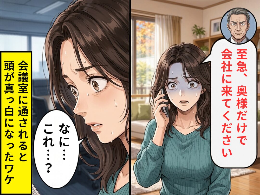 夫の上司「至急、奥様だけで会社に来てください」会議室に通されると⇒妻「なに…これ…」頭が真っ白になったワケ