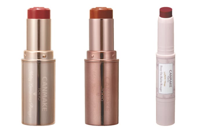 (左から)「メルティールミナスルージュ 06 ビタールビーチョコレート」「メルティールミナスルージュ(ティントタイプ) T04 スウィートガナッシュ」「ステイオンバームルージュ 19 ルビープリムローズ」(画像提供:株式会社井田ラボラトリーズ)