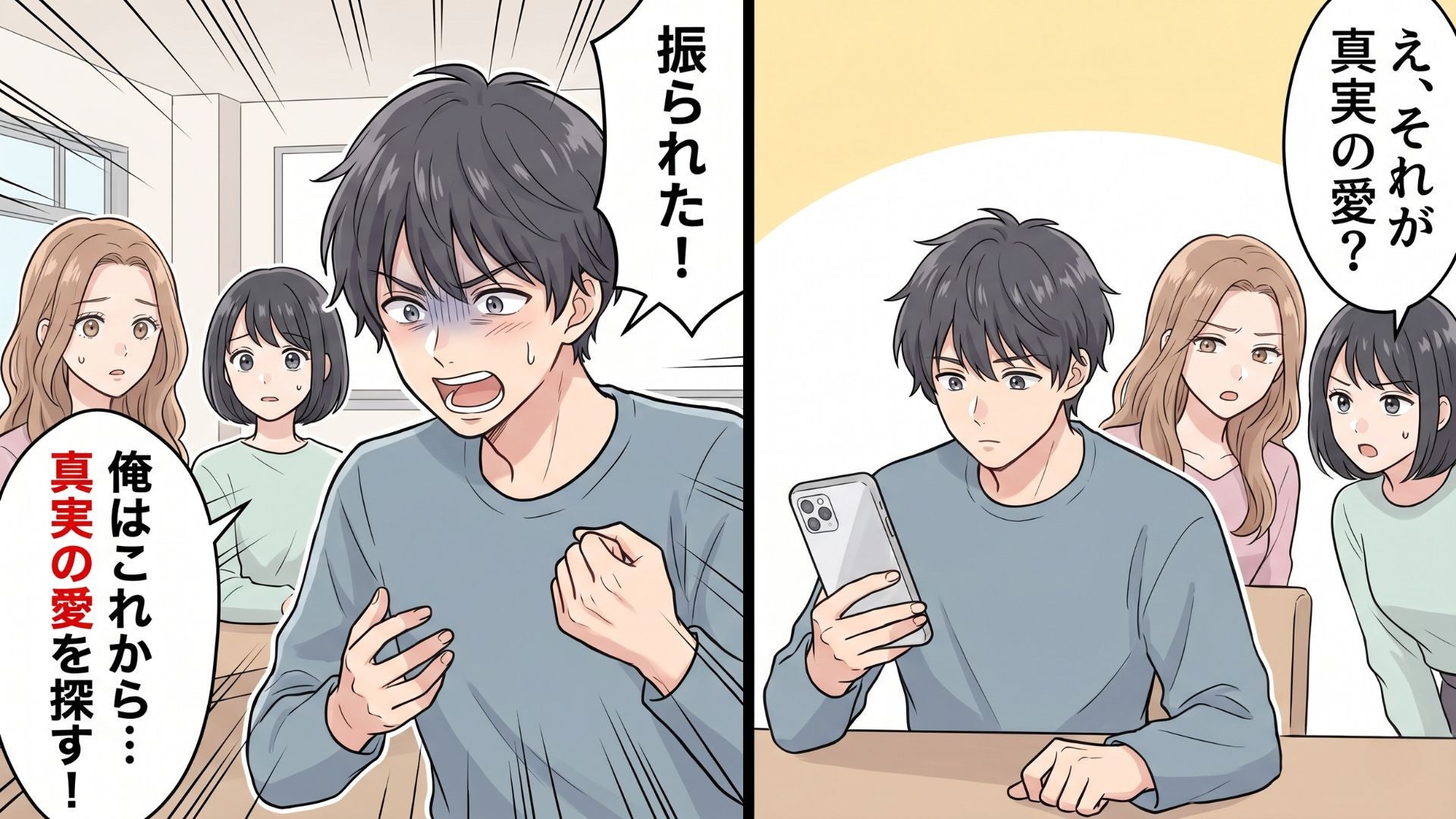 失恋した男友だちが「真実の愛を探す！」と宣言。しかし、スマホに写っていたのは【まさかのアプリ】で...！？