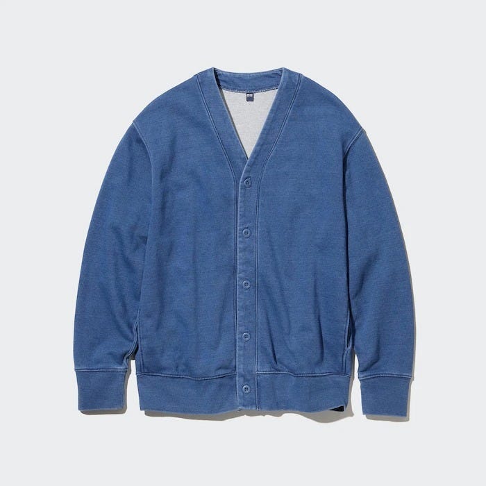 ユニクロ　uniqlo　レディース　おすすめ　オススメ　コスパ　2023　冬　メンズ　新作　1月発売　インディゴスウェットカーディガン　カーディガン　スウェットカーディガン