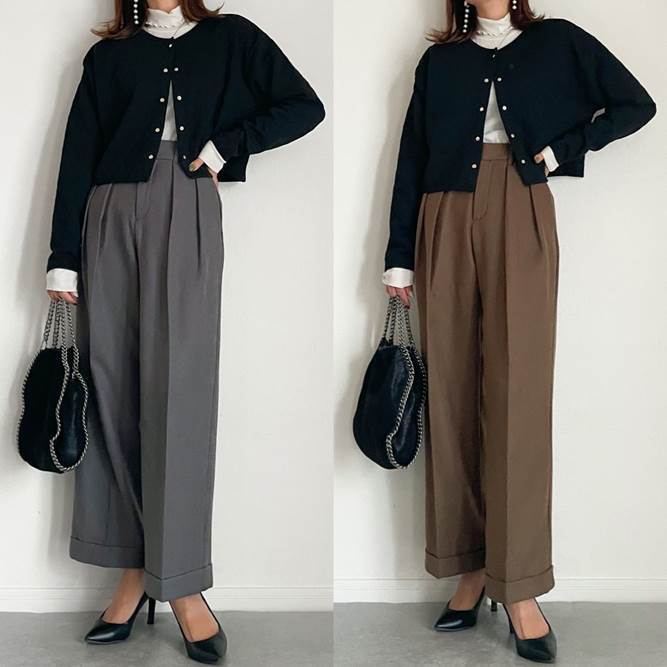 GU　インタックワイドパンツ　コーデ　きれいめ