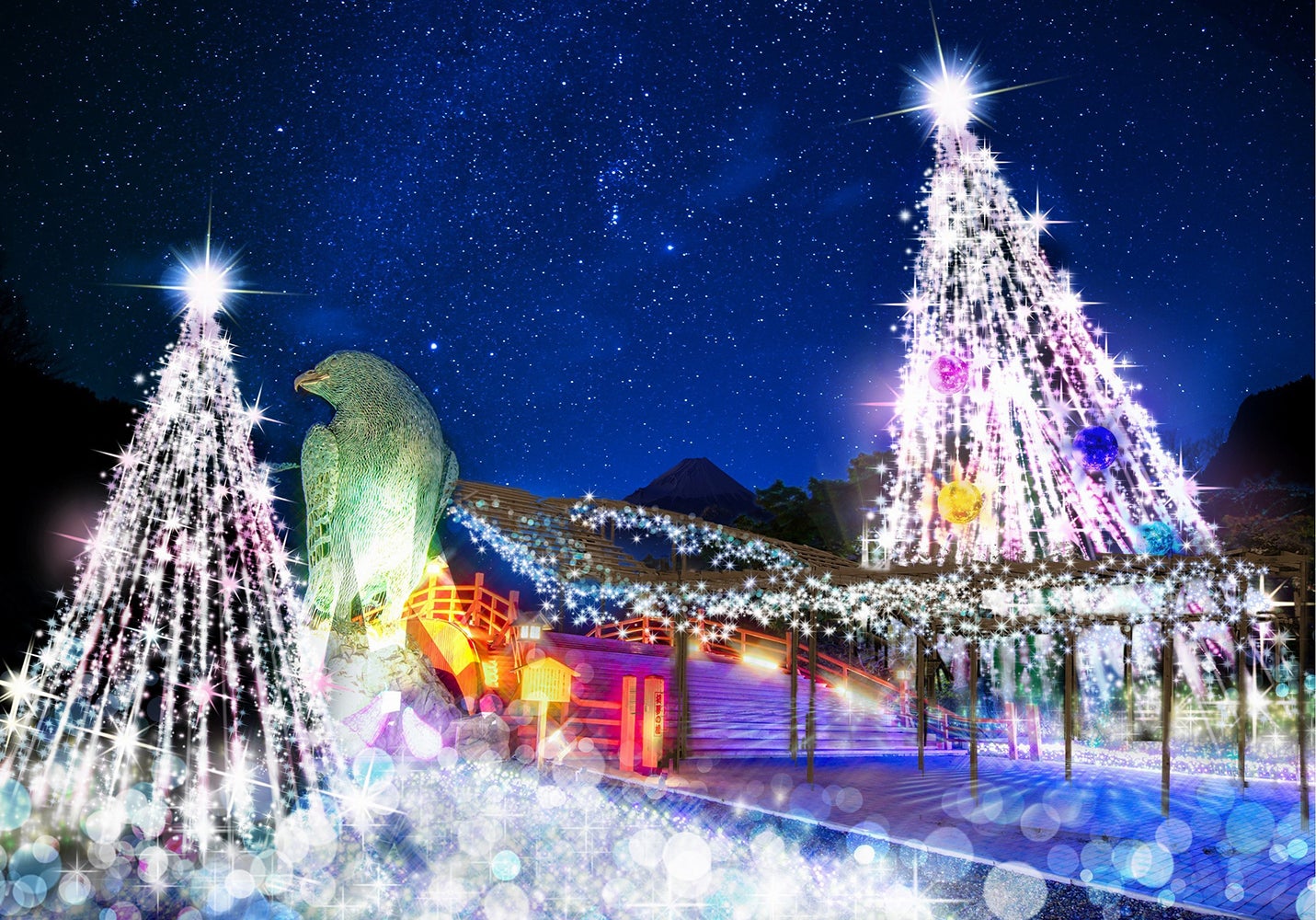 ツインツリーと初夢の橋／画像提供：時之栖