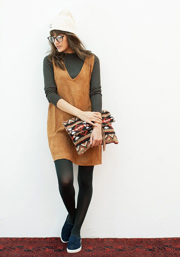 【SET】ワイドリブ編みニットトップス+フェイクスウェードノースリーブワンピース「STYLEST」6,180円(税別)/画像提供:STYLEST