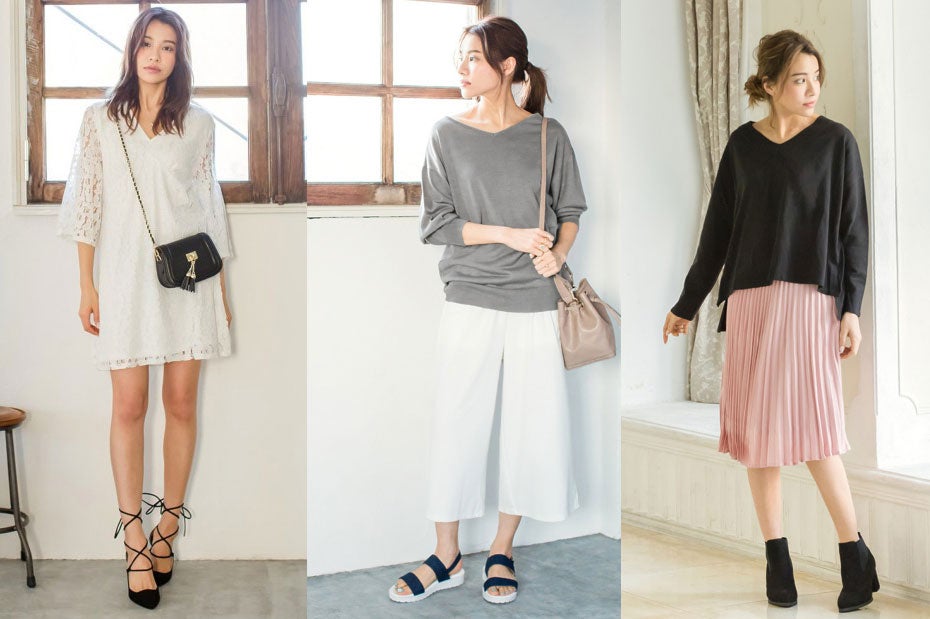 ナチュラル色っぽい「Vネックトップス」でデコルテに熱視線