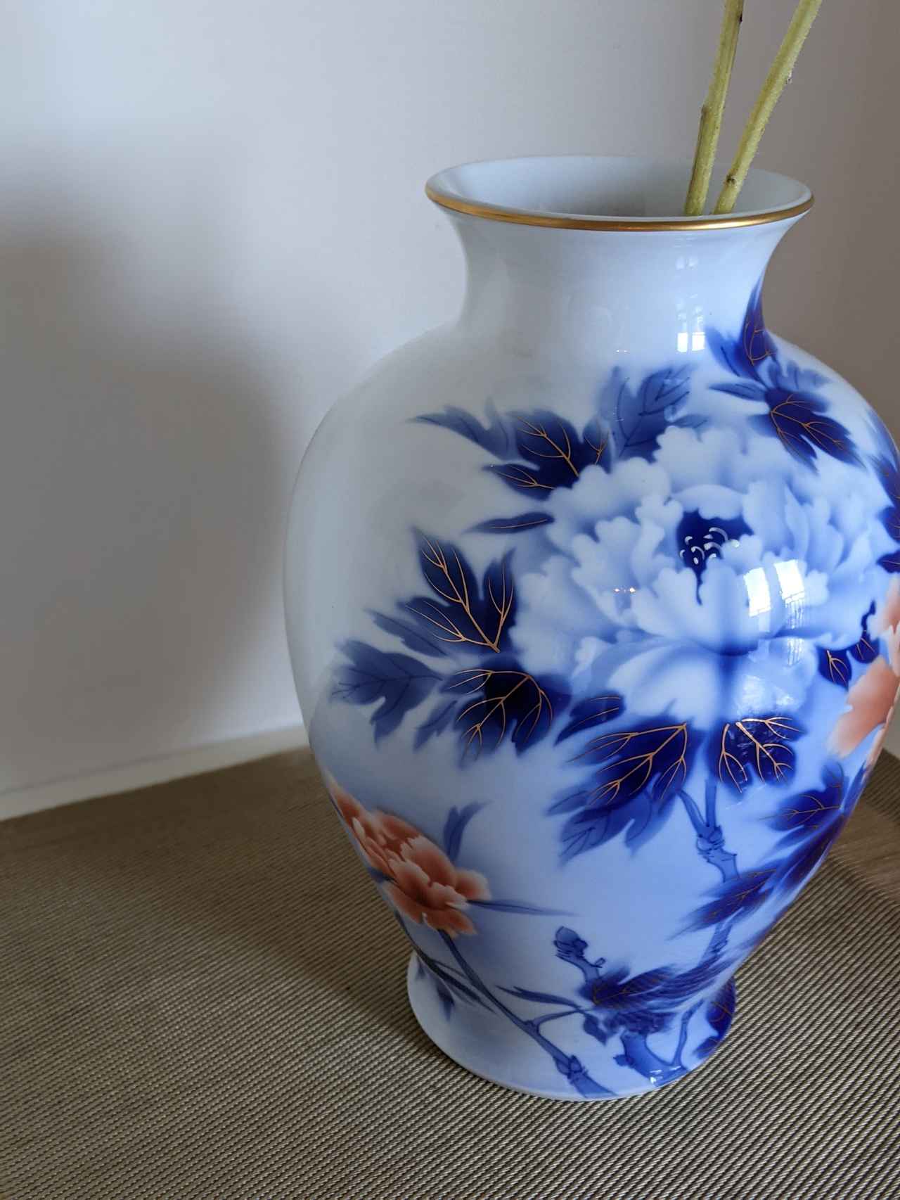 皇室御用達 大倉陶園 JB 瑠璃金蝕葡萄 29cm 花器 花瓶 磁器 高級-