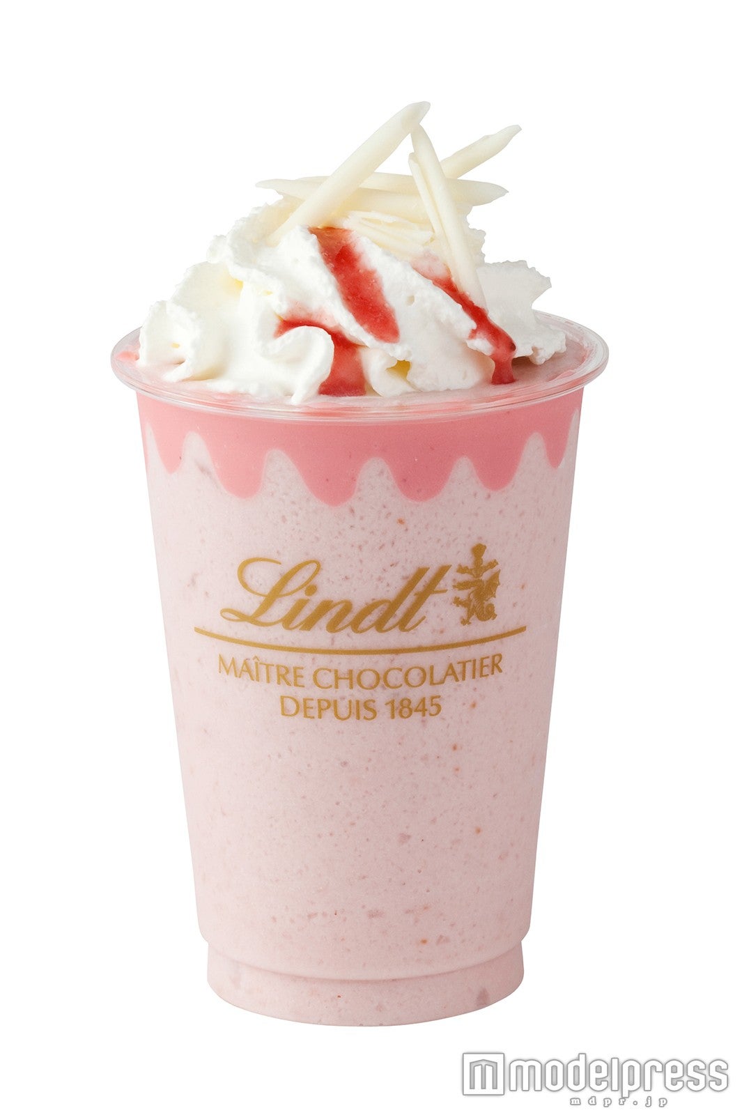 リンツ ホワイトチョコレートストロベリーアイスドリンク ホイップクリーム添え（テイクアウト仕様）
