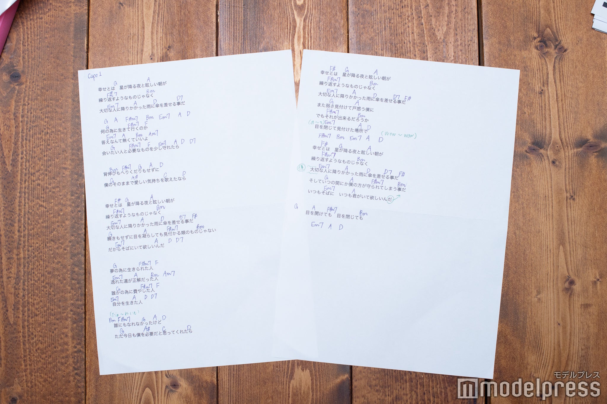 現在制作中「瞬き」。佐久間アナが歌詞に細かくポイントを書き込んでいます （C）モデルプレス