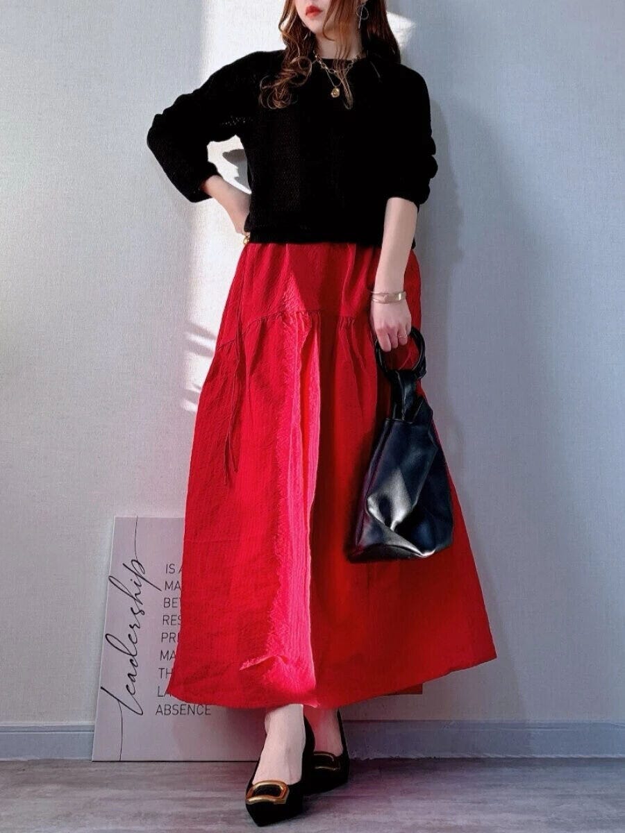 2026春ユニクロ大人女性おすすめ黒3Dメッシュクルーネックセーターお手本コーデ