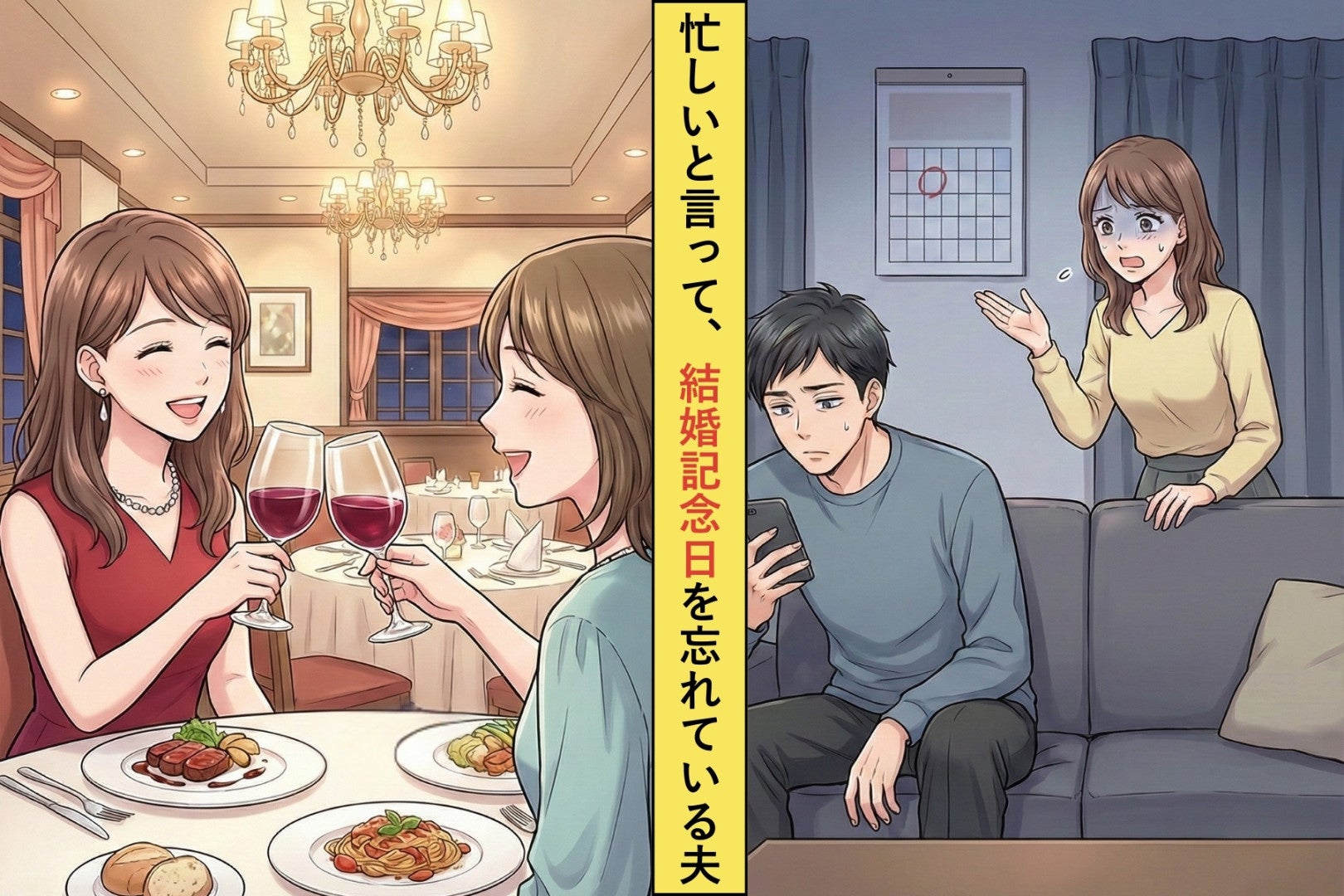 結婚記念日を「忘れている」夫→女子会へと変更し、夫には冷凍チャーハンを置いておいた