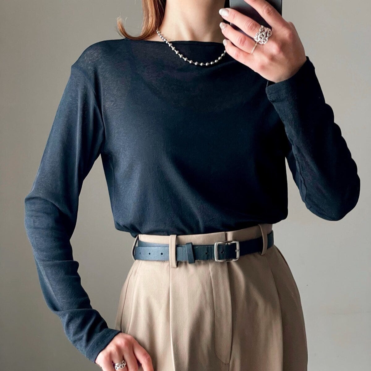 cocaシアージョーゼット長袖トップス　BLACK