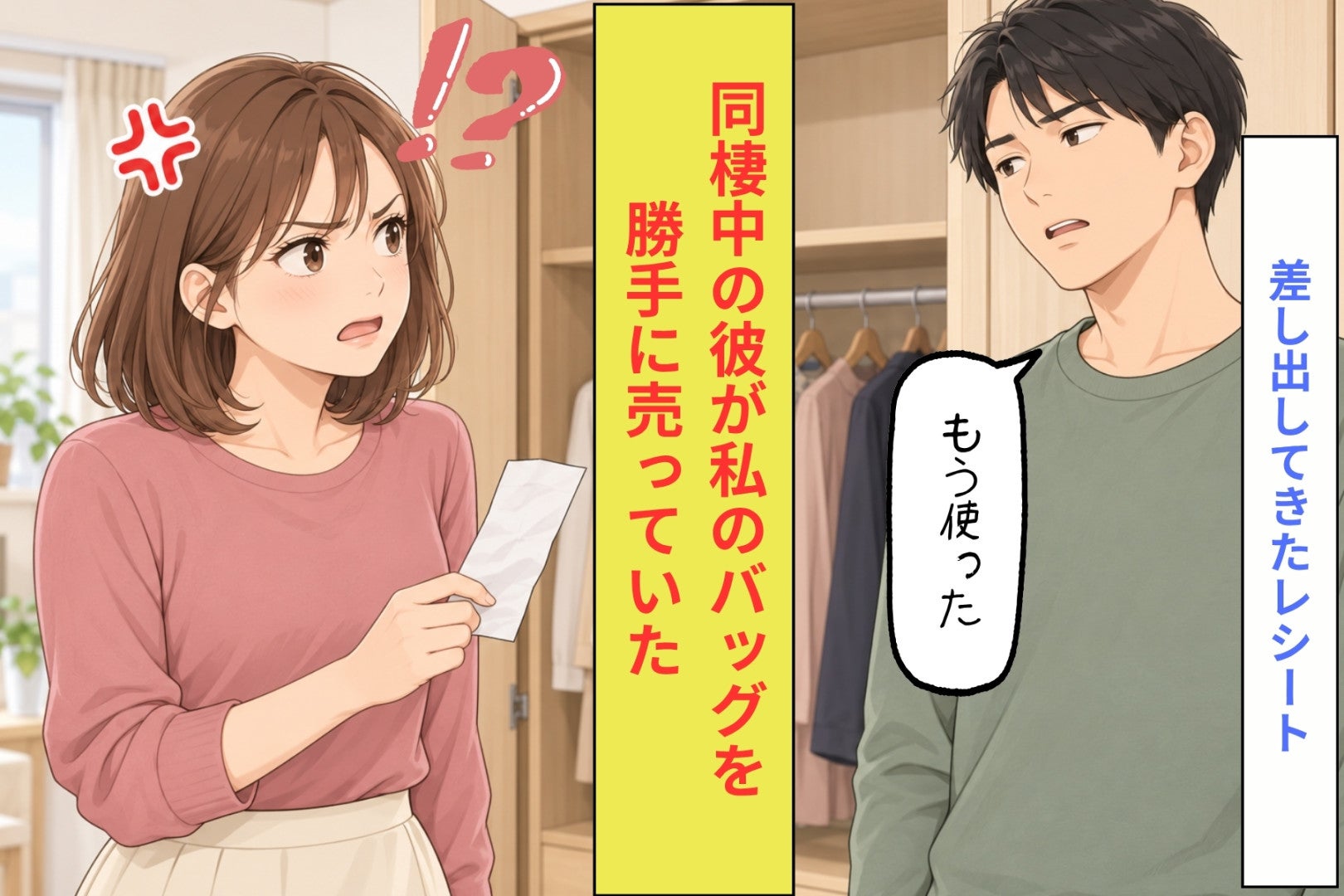 同棲中の彼が私のバッグを勝手に売った→クローゼットの前で差し出されたレシートに怒りが止まらない