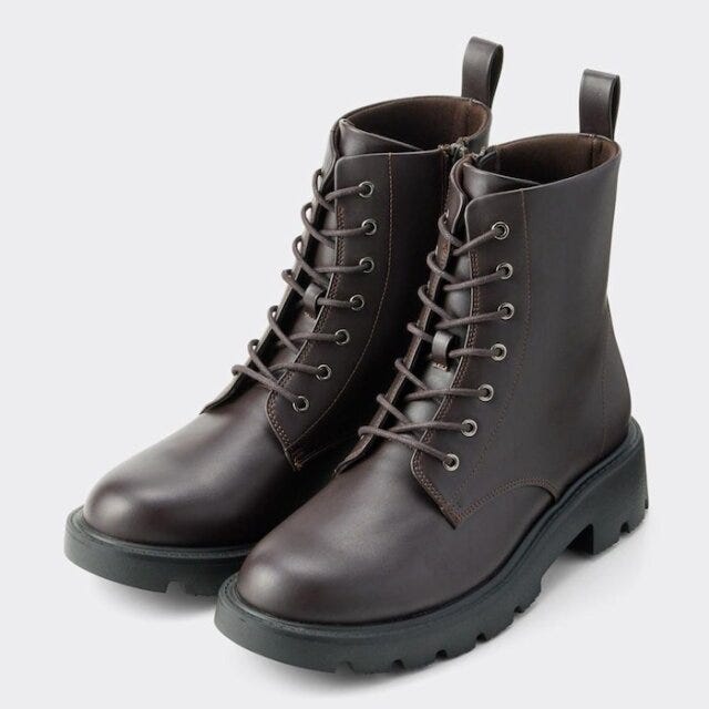 GU　2023秋冬ショートブーツ　高見え　ライトボリュームソールレースアップブーツ