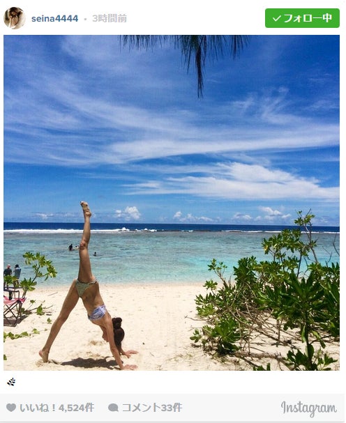 テラハ島袋聖南、ビキニでSEXY開脚に反響「脚が長すぎ」「色っぽい」