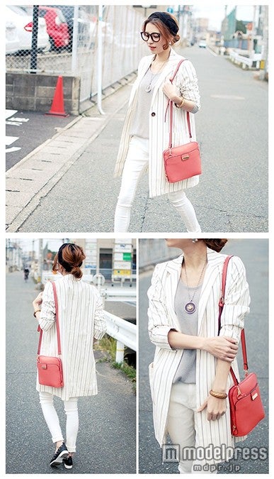 ストライプ柄チェスターコート(ミルクホワイト)／画像提供：「kokopelli」5,454円（税込）