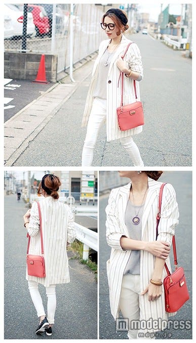 ストライプ柄チェスターコート(ミルクホワイト)/画像提供:「kokopelli」5,454円(税込)