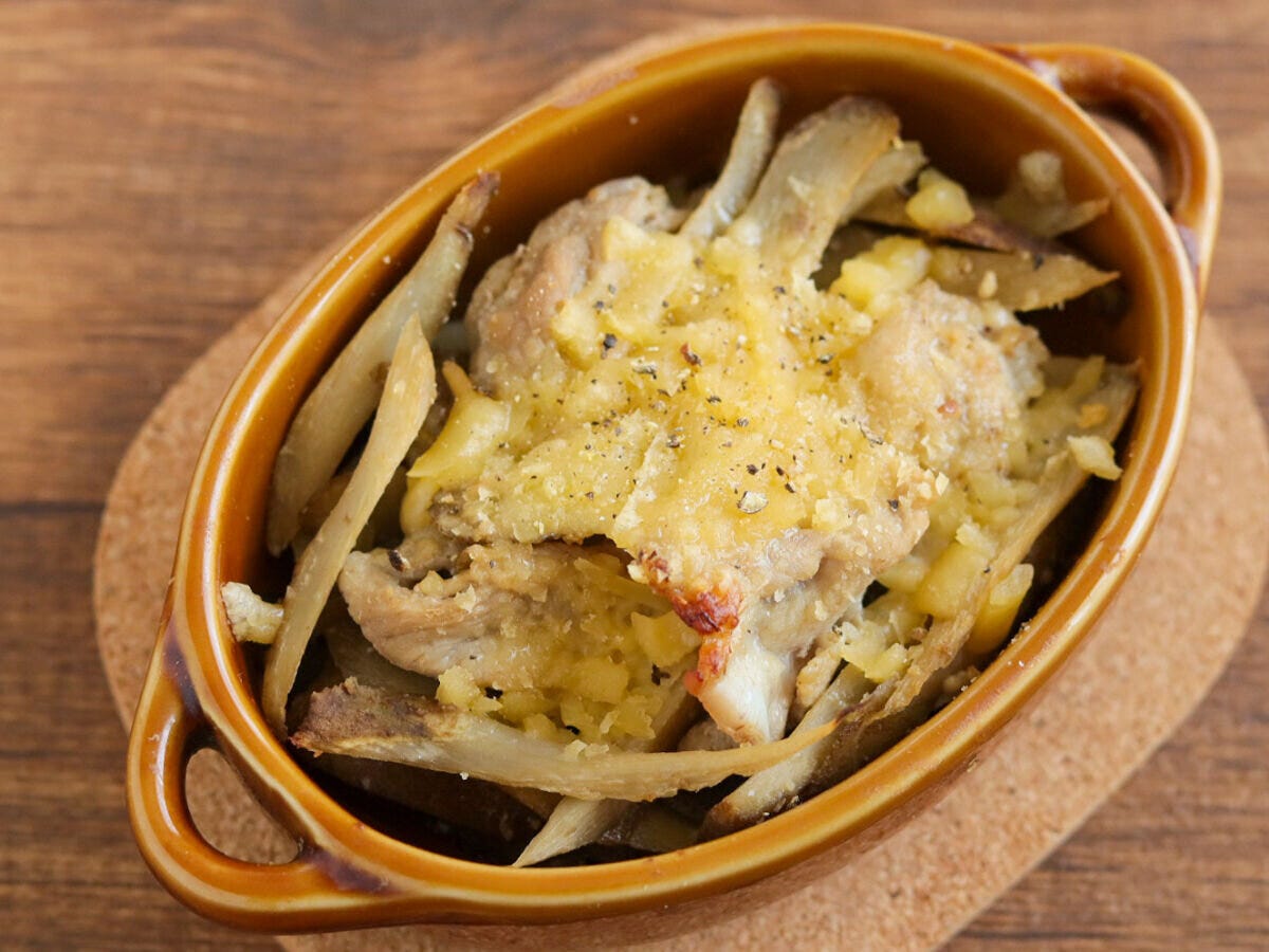 豚ごぼう煮のチーズ焼き