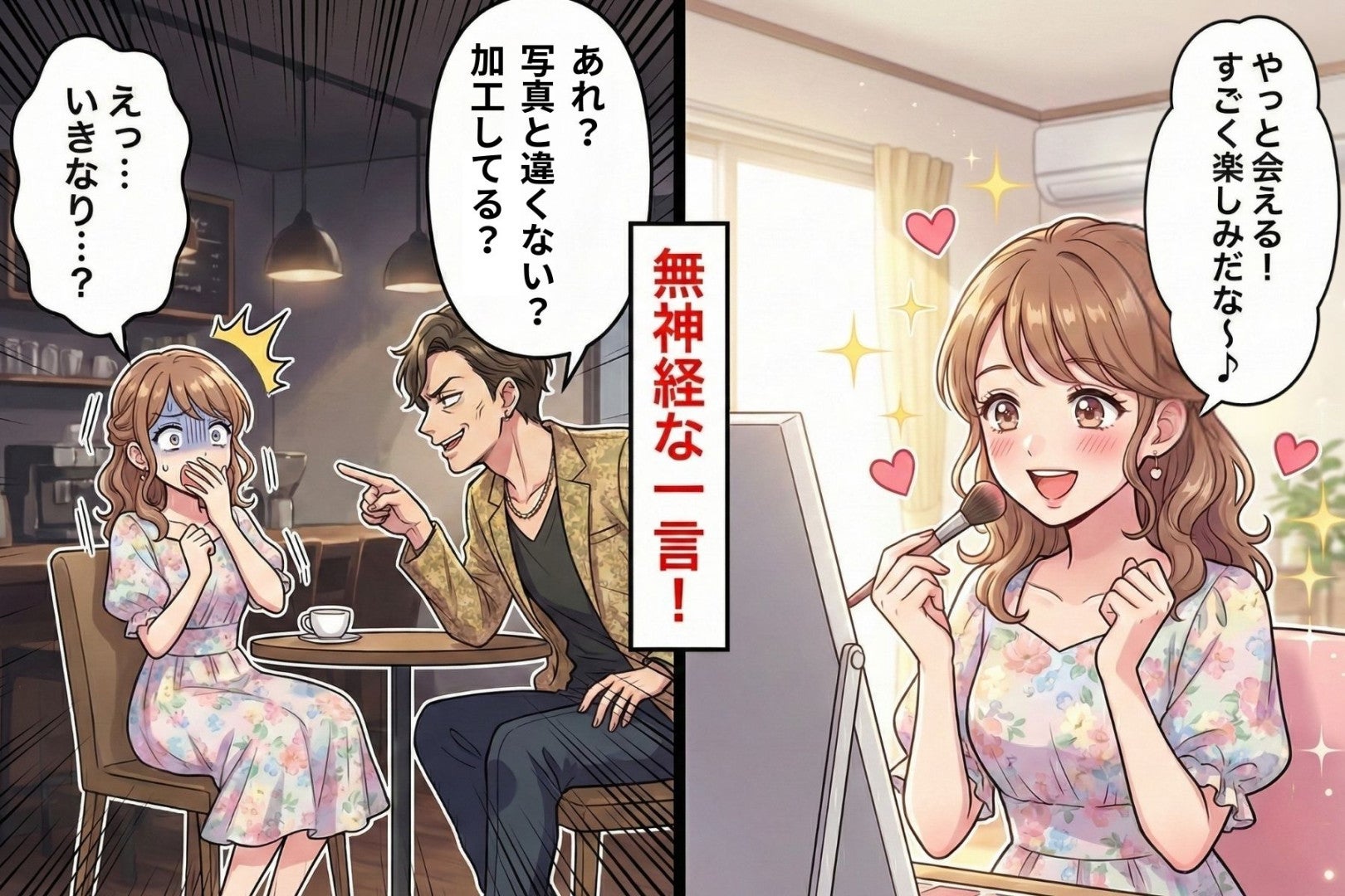 初デートで「写真と違くない？」開口一番に容姿を批判してきたマッチングアプリ男→私が返した一言で、彼が固まった