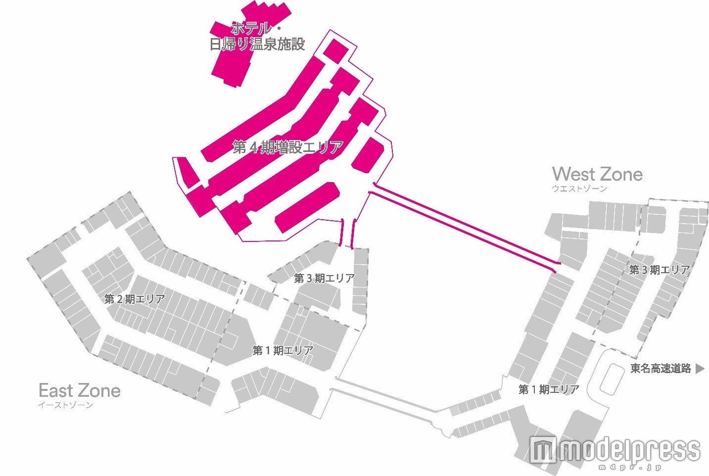 「御殿場プレミアム・アウトレット」第4期増設エリア・ホテル・日帰り温泉施設　位置図／画像提供：小田急電鉄