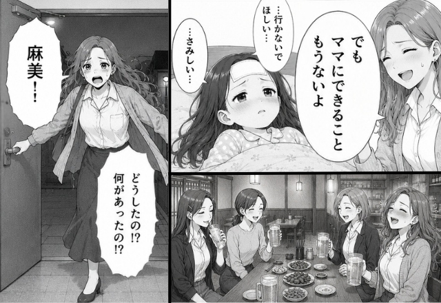 「ママ行かないで…」39℃の娘を1人残し、飲みに行く妻！？帰宅すると⇒「なにがあったの！？」血の気の引く光景が！？