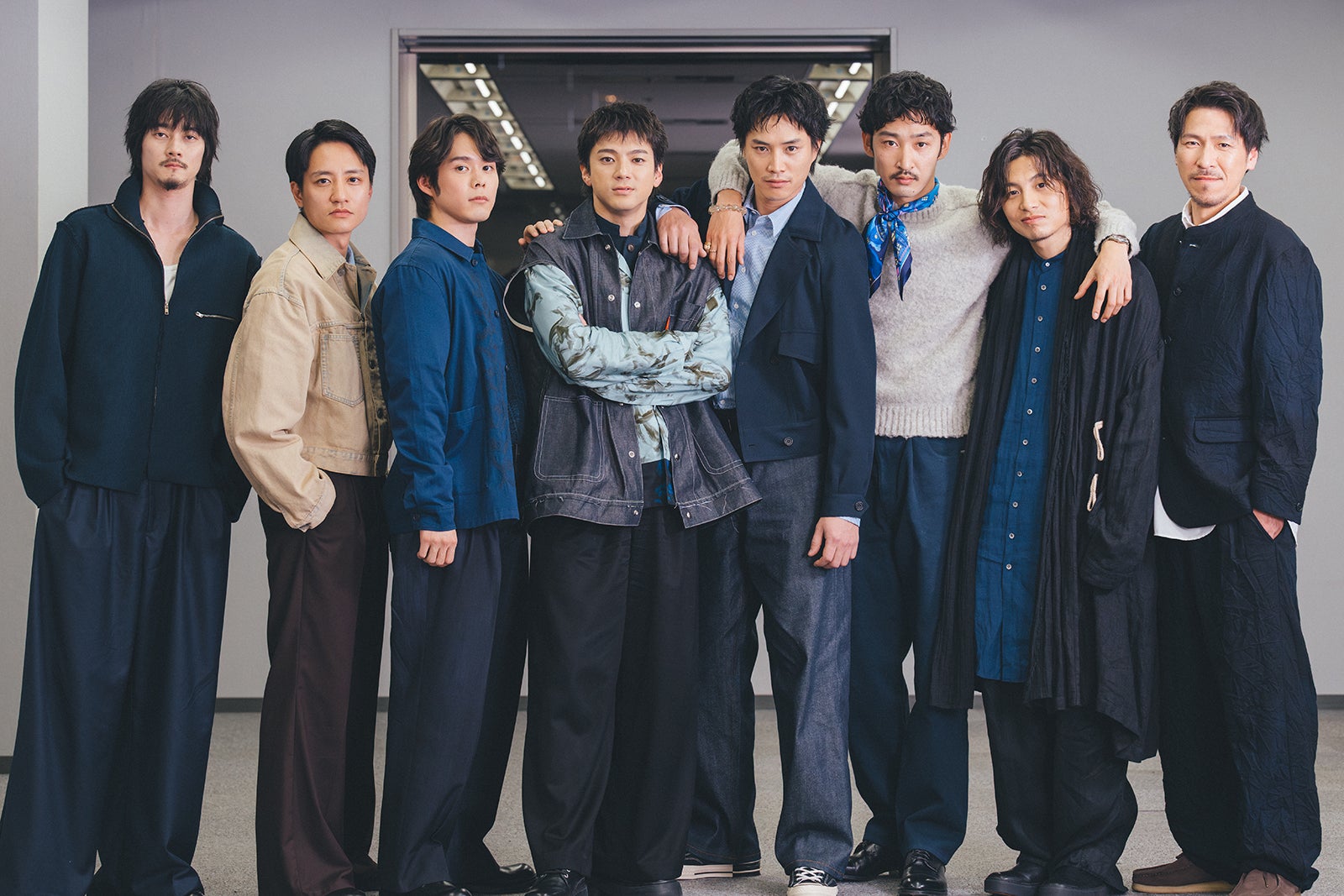 （左から）栁俊太郎、藤原季節、細田佳央太、山田裕貴、鈴木伸之、上杉柊平、宮崎秋人、岩永ひひお（C）THE SEVEN／撮影：ENO