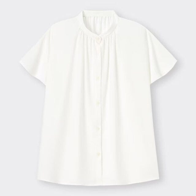 GU　トップス　白シャツ　ドレープバンドカラーシャツ