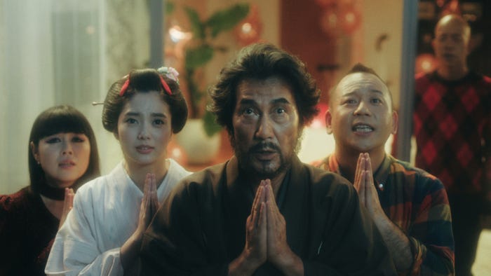 (左から)ブルゾンちえみ、新川優愛、役所広司、西村瑞樹、小峠英二(提供写真)