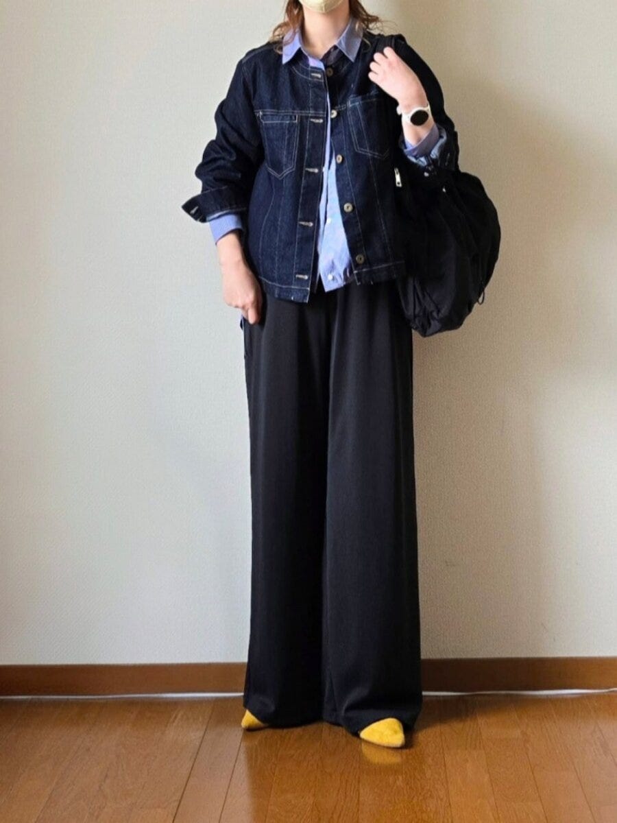 黒ワイドパンツ コーデ 黒ワイドパンツコーデ2