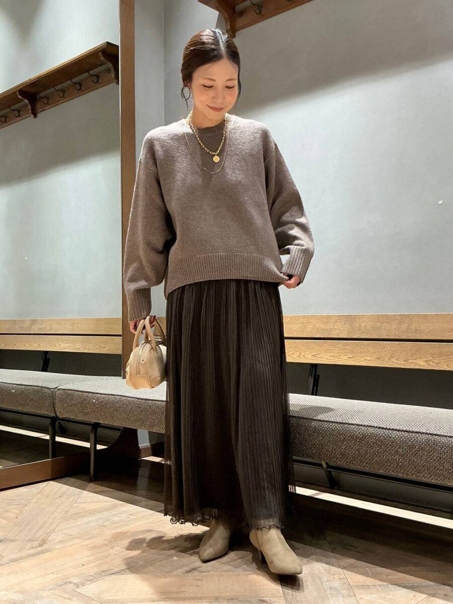 グローバルワーク大人女性おすすめラメニット×プリーツスカートセット