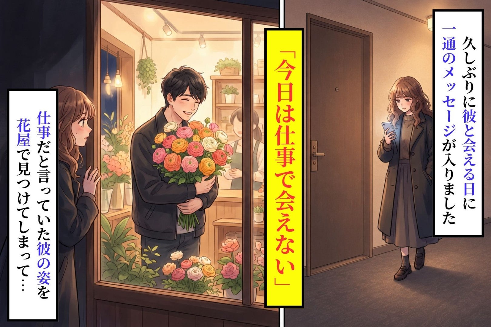 「今日は仕事で会えない」と送ってきた彼→その後花屋にいた彼の手元を見て息をのんだ