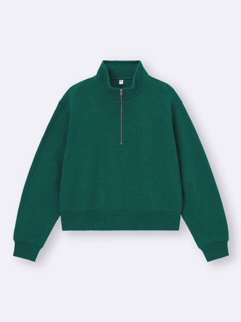 ヘビーウェイトスウェットハーフジッププルオーバー 2025gu冬女性おすすめヘビーウェイトスウェットハーフジッププルオーバー