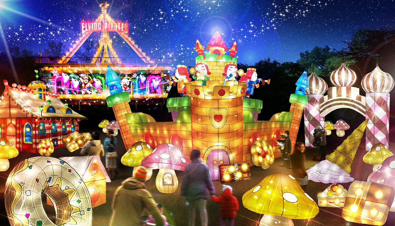 としまえんでイルミ「ウィンターファンタジア」動物や花々のランタン輝くファンシーな世界