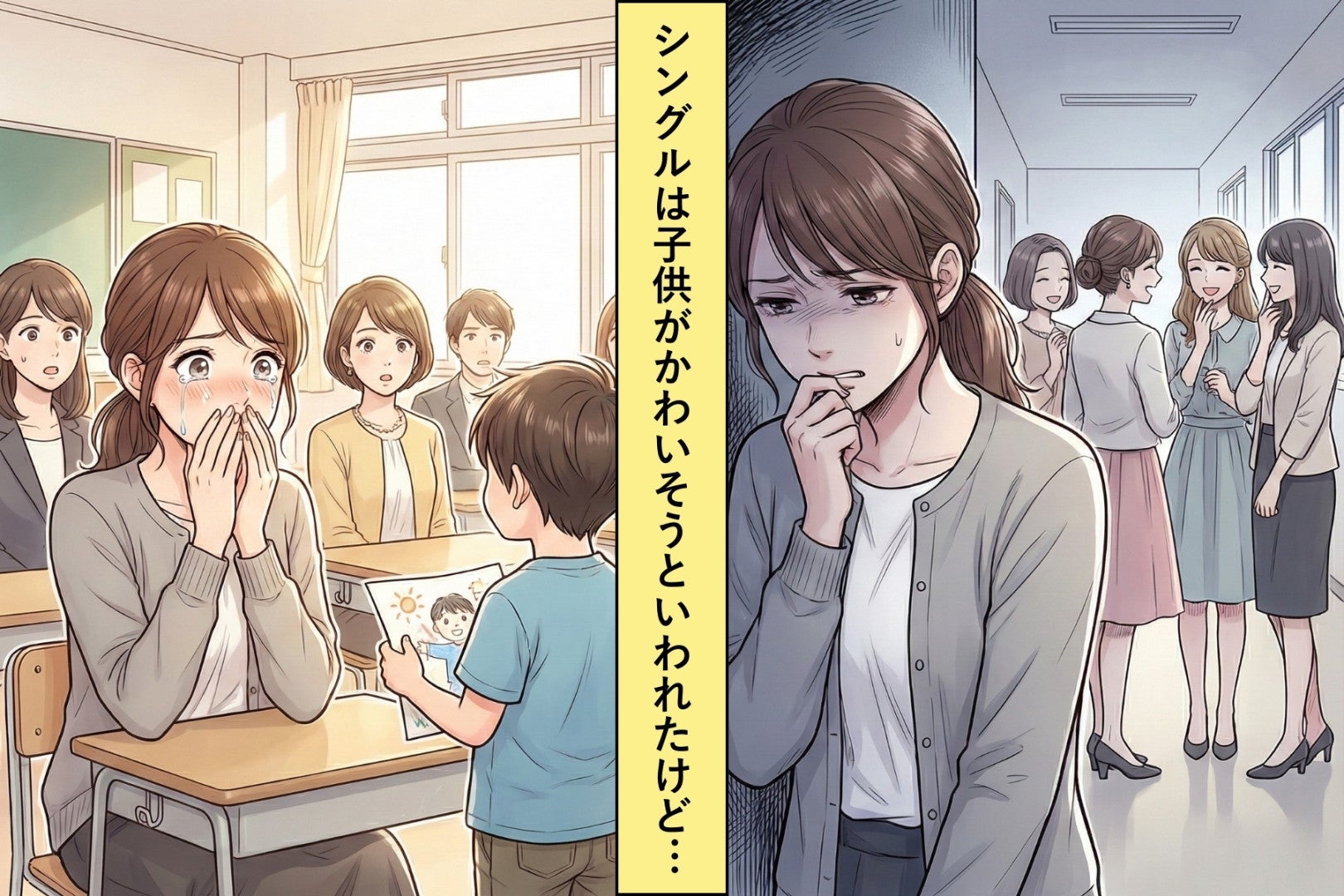 「シングルで育児とか子供がかわいそう」と言うママ友→参観日で私の子供が見せた姿に全員が黙った