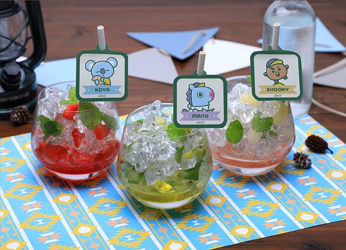 ストロベリーモヒート、キウイモヒート、ピーチモヒート税込各990円(C)BT21