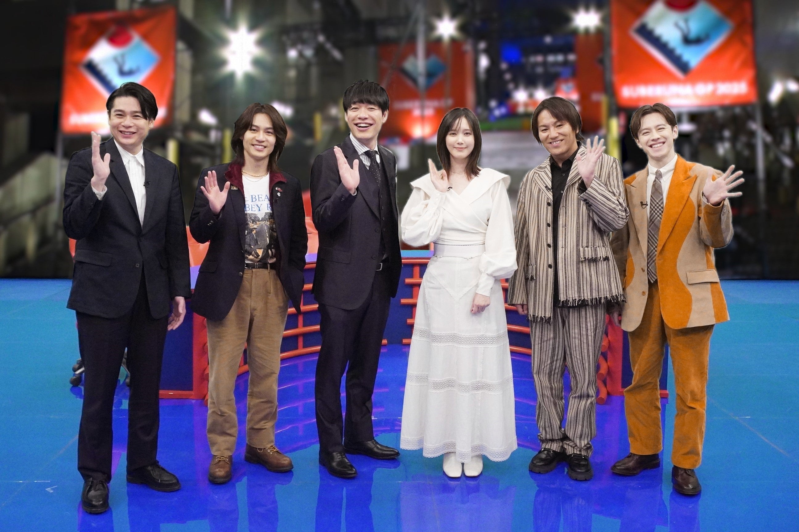 （左から）吉村崇、松田元太、川島明、本田翼、狩野英孝、ウエンツ瑛士（C）フジテレビ
