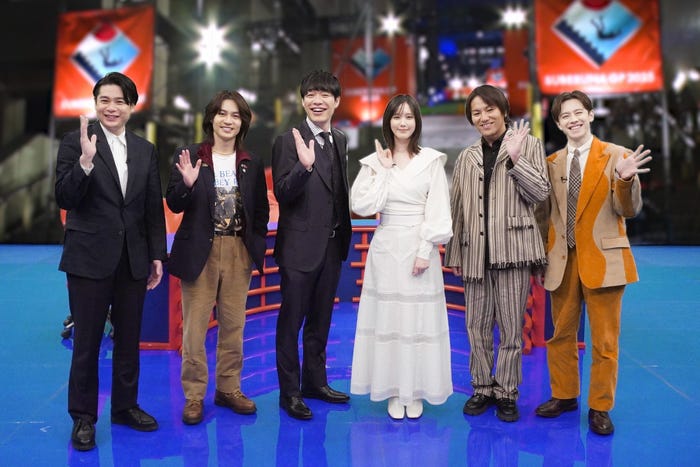 (左から)吉村崇、松田元太、川島明、本田翼、狩野英孝、ウエンツ瑛士(C)フジテレビ
