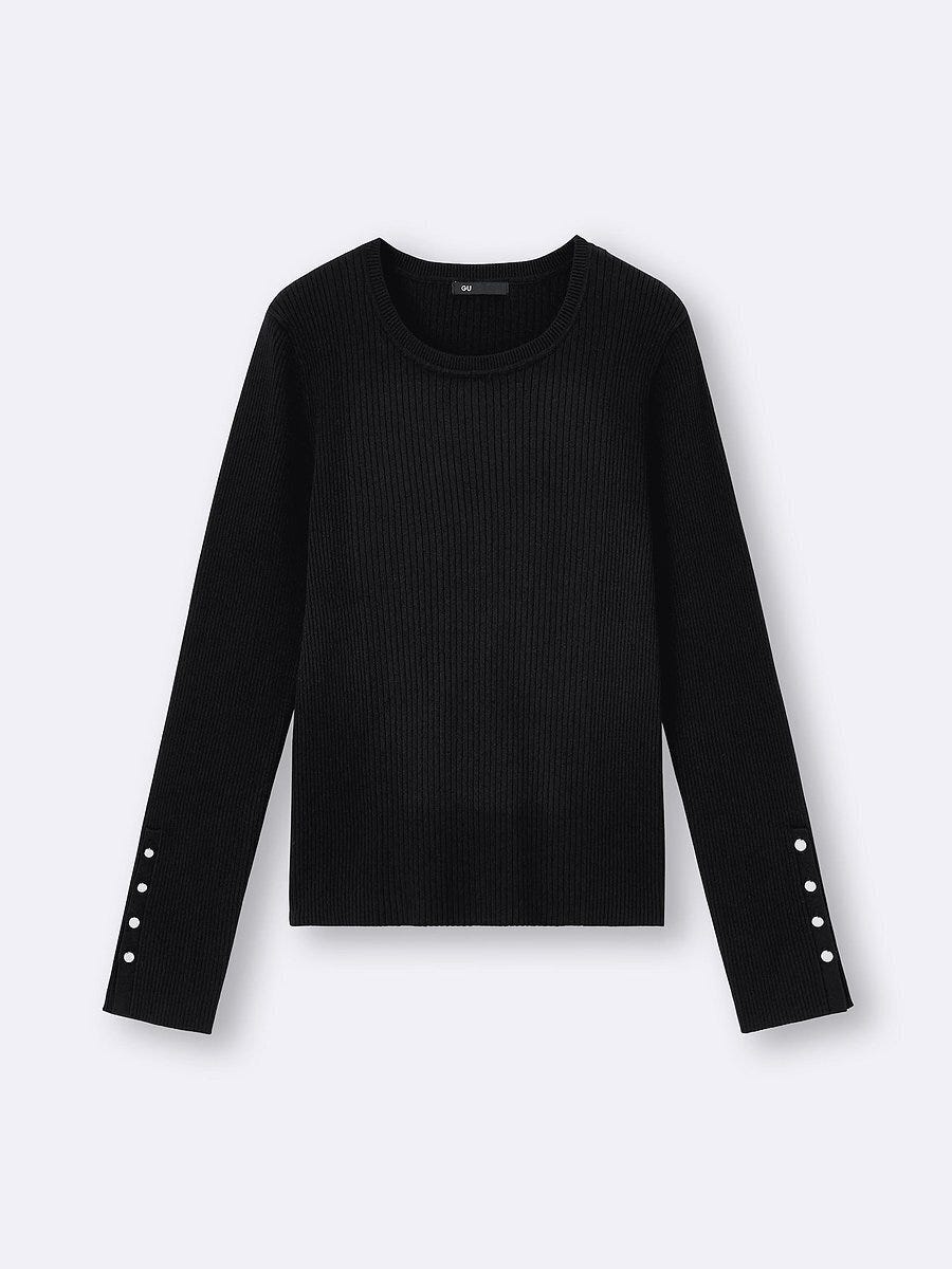 GUのリブニットボタンスリーブプルオーバー